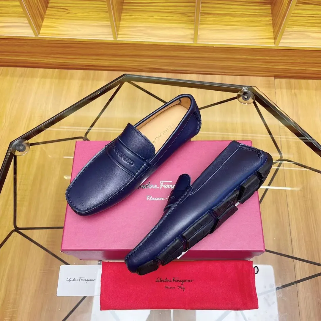 Men's shoes 💰560Ferragamo high-end quality 🔥 dark blue cowhide ➕ cowhide lining size 38-45